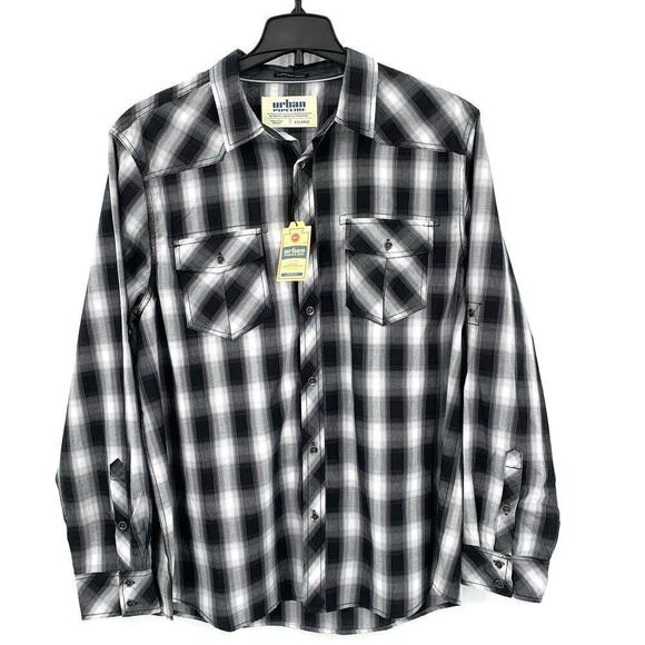 Urban Pipeline NWT Plaid Light Granite Western Button Down Shirt Men’s Size XXL - Picture 2 of 8